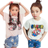 韩国母女装女童夏装新款卡通超级玛丽上衣韩版中大童纯棉短袖T恤