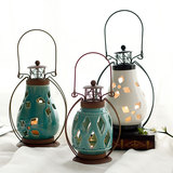 烛台欧式陶瓷风灯 手提复古浪漫铁艺创意家居饰品摆件个性蜡烛台