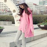 2015秋冬装学生韩国女装宽松中长款下摆不规则拉链套头卫衣女外套