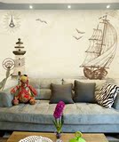 定制大型壁画地中海墙纸 复古帆船壁纸 客厅沙发背景墙纸卧室怀旧