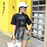2016夏季韩版流苏学生休闲宽松百搭短款短袖t恤女 学院风露脐上衣