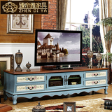 地中海彩绘实木电视柜 美式仿古手绘电视机柜 欧式简约客厅地柜