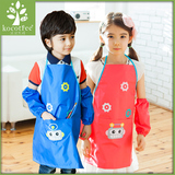 韩国儿童围裙无袖反穿衣防水画画衣宝宝罩衣小孩吃饭衣带袖套套装