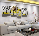 客厅装饰画四联 现代简约抽象画大厅沙发背景墙挂画 立体浮雕画树