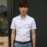 普金保罗2015夏季新款青年衬衫男 潮 韩版修身型男士棉质短袖衬衫
