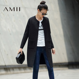Amii[极简主义]2016秋冬新羊毛开衫纯色大码长袖毛衣外套女中长款