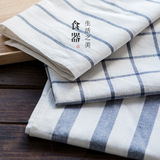 lototo日式清新格纹餐布 条纹桌垫 厨房餐垫 棉麻隔热垫 抹布桌