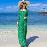 民族风雪纺七分袖连衣裙马尔代夫泰国度假波西米亚长裙显瘦沙滩裙