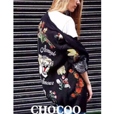 CHOCOO 新品复古风蜜蜂蝴蝶虎头重工刺绣羊毛针织开衫长款外套女