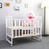 实木华子婴儿床可折叠床多功能宝宝床高度可调摇摆床带蚊帐