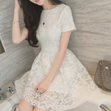 香港欧时力代购公司2016夏ochonnaly新款短袖甜美雪纺蕾丝连衣裙