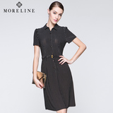 MORELINE沐兰正品夏季新款黑白波点针织短袖连衣裙 复古裙配腰带