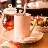 千易创意7字陶瓷马克杯早餐咖啡牛奶杯带盖勺家用办公情侣水杯子