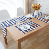 北欧宜家蓝色城堡餐垫条纹餐桌桌旗现代简约茶几布电视柜装饰床旗