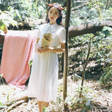 新款韩版连衣裙夏季小清新修身中长款蝴蝶结蕾丝仙女可爱裙学生裙