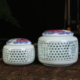 茶叶罐 新品青花玲珑陶瓷茶叶罐 储蓄罐 粗陶罐冰裂罐茶具配件罐