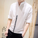 夏季短袖T恤韩版修身中袖蝙蝠衫棉麻半袖上衣服夏装男士体恤男装