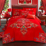 纯棉结婚床上用品 全棉磨毛婚庆四件套大红色龙凤百子被套2m米床