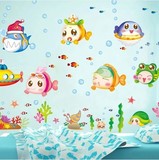 防水可移除墙贴纸 卧室儿童房背景墙装饰 浴室瓷砖玻璃娃娃鱼贴画