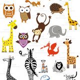 可爱卡通动物园矢量图儿童看图识物绘画矢量卡通动物墙贴图片素材