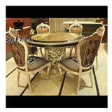七彩美式欧式实木新古典餐桌 法式金银箔奢华雕花圆桌定制家具