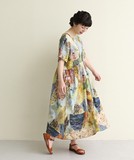 日本贵牌 日本进口超美 油画感泼墨复古宽松连衣裙