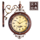 静音欧式仿古双面挂钟美式时尚客厅时钟简约钟表创意实木壁挂钟