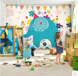 幼儿园无缝大型壁画儿童房卧室床头背景墙卡通墙纸壁纸可爱的大象