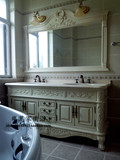 美式欧式双盆浴室柜组合橡木地中海仿古雕花卫浴柜落地台盆柜整体
