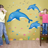 特价儿童房幼儿园婴儿房浴室卫生间贴画卧室装饰可移除海豚墙贴纸