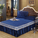 月夜猫欧式蕾丝加厚床罩 纯色法莱绒珊瑚绒冬天床裙单件床套1.8m