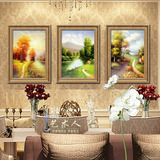 艺术人手绘三联风景油画欧式别墅客厅餐厅玄关走道壁炉有框装饰画