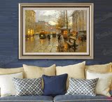 纯手绘油画定制 美式乡村 巴黎街景 欧式风格 客厅书房印象派风景
