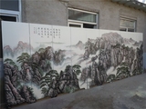 现代中式山水屏风座屏隔断玄关折叠可移动客厅酒店背景墙手绘漆画