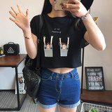 韩版夏装性感露脐短款短袖t恤女宽松漏肚脐纯棉高腰上衣打底衫女