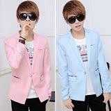 春秋季青少年学生韩版修身小西装发型师粉红色个性休闲西服外套男