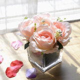 真花假花装饰玫瑰套装摆件 客厅餐桌玻璃花艺摆设家居饰品永生仿