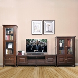 简约美式乡村全实木电视柜组合复古橡木地柜仿古电视机柜客厅家具
