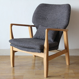 北欧宜家单人布艺沙发 创意懒人实木沙发椅休闲椅扶手椅咖啡椅子