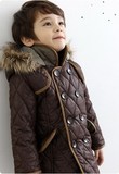 新款冬季儿童男童加绒加厚连帽双排扣保暖呢子大衣外套棉服