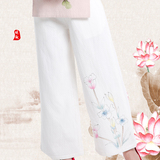 新款民族风女裤 中式唐装裤子女秋冬 中国风中式传统文化棉麻长裤