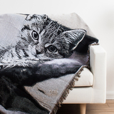 猫咪复古毯子办公室沙发毯客厅盖毯美式毛毯加厚冬季休闲毯膝盖毯