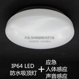 新款LED防水吸顶灯12W消防应急声光控雷达人体感应阳台浴室IP64