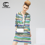 COCOBELLA2016夏装新款欧美范彩色条纹宽松衬衫款女连衣裙HT133