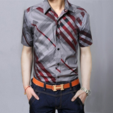2016夏季新款男士休闲短袖衬衫韩版男装修身加肥加大码短袖衬衣男