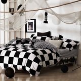 韩式床上四件套全棉黑白条纹床单床笠式简约纯棉被套1.5/1.8m床品