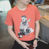 太平鸟男装短袖衬衫 夏季运动条纹拼接男士韩版修身青年圆领上衣