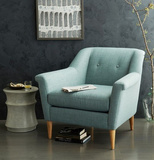 特价北欧现代欧式客厅简约单人沙发实木拉扣时尚布艺 休闲椅现货