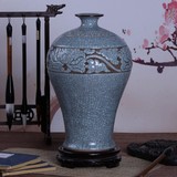 景德镇陶瓷器 手工雕刻复古官窑花瓶 客厅插花中式玄关装饰品摆件