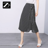 ZK系带高腰条纹半身裙OL气质中长款半裙修身显瘦2016夏季新款女装